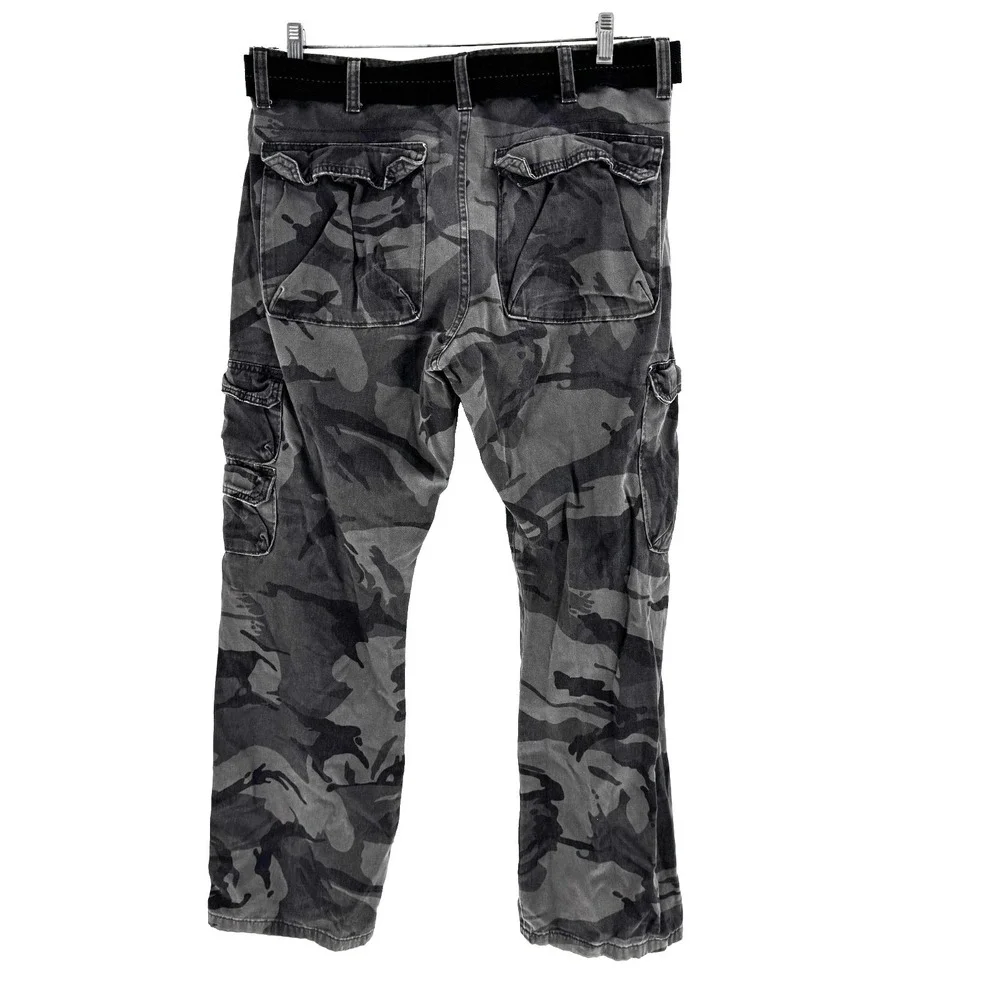 Wrangler Belted Cargo Camo Pants Men's 34X30 Gray Utility Tactical Outdoors Hike